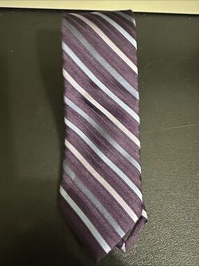 Calvin Klein Purple and Light Blue Striped Silk Tie